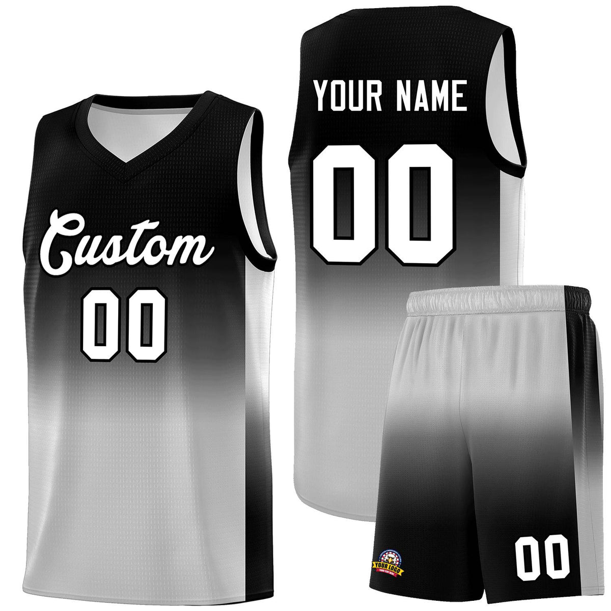 Custom Black Gray Gradient Fashion Sets Sports Uniform Basketball Jersey