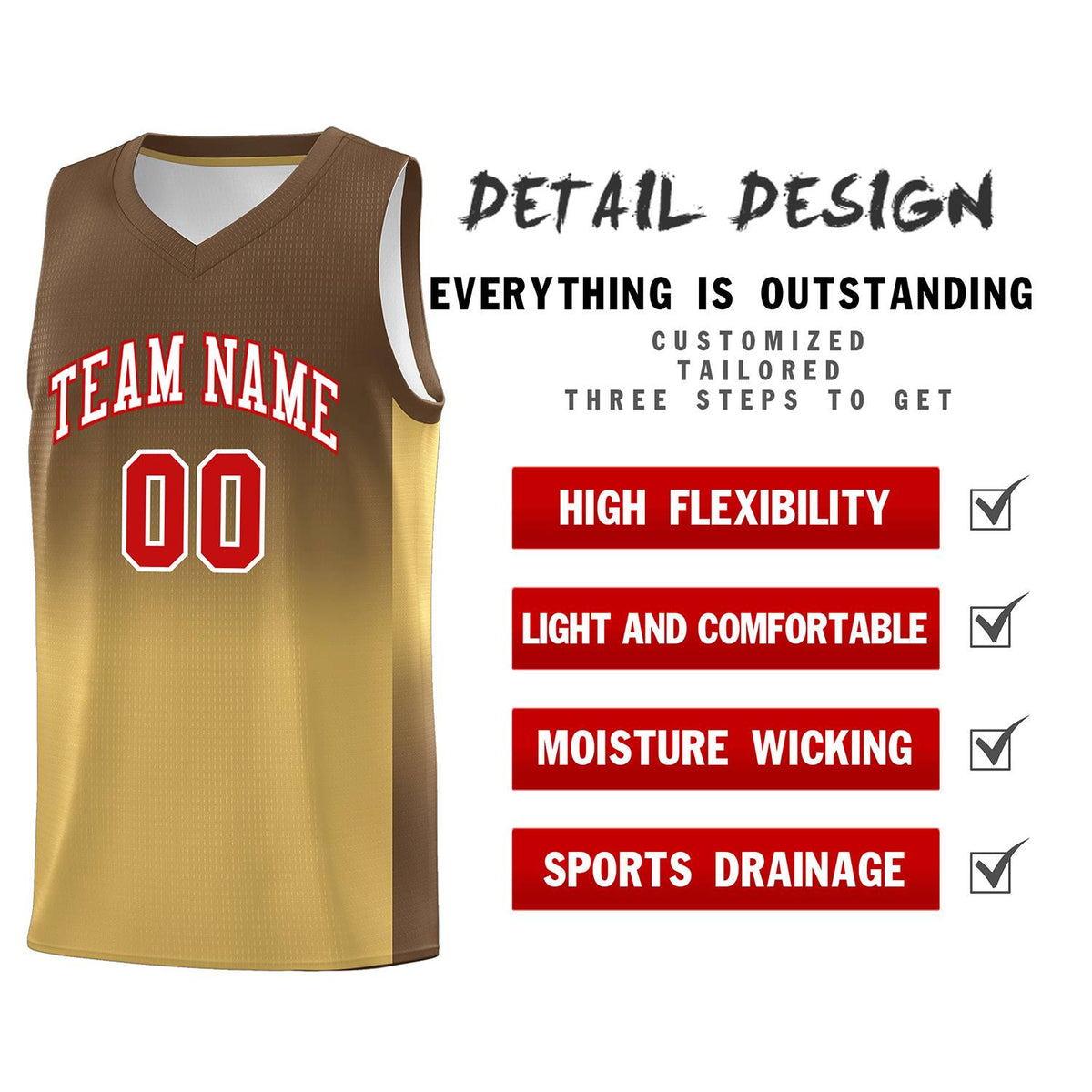 Custom Light Brown Old Gold Gradient Fashion Sets Sports Uniform Basketball Jersey