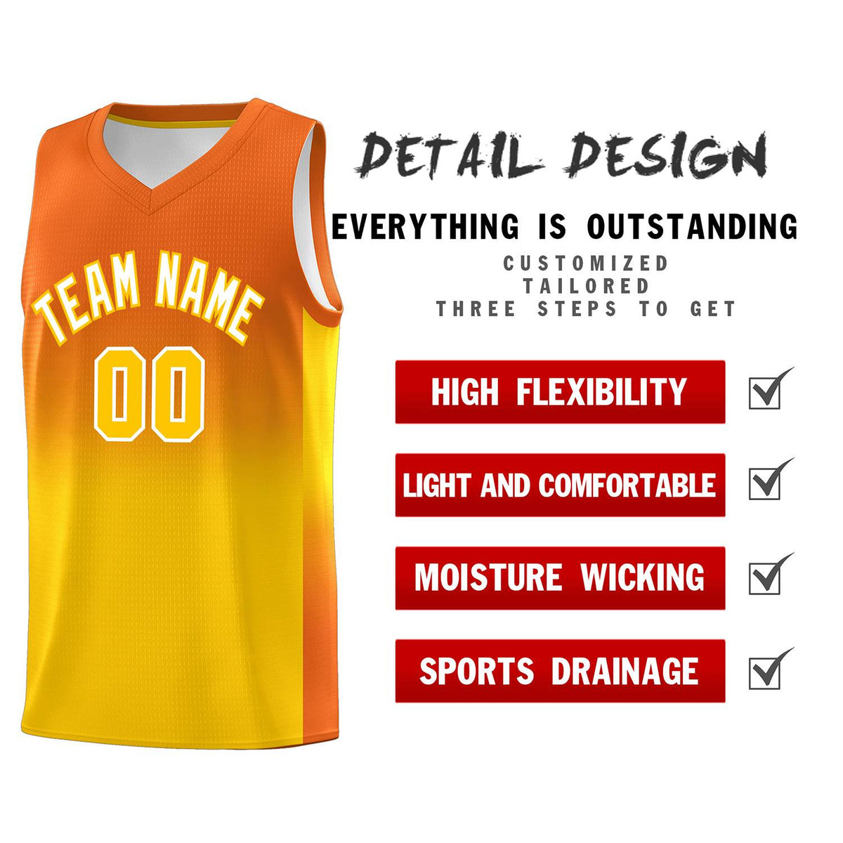 Custom Orange Gold Gradient Fashion Sets Sports Uniform Basketball Jersey
