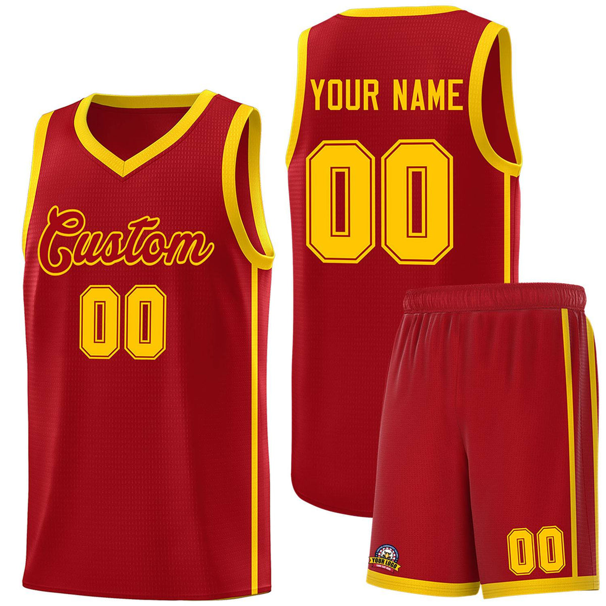 Custom Red Gold Side Two Bars Sports Uniform Basketball Jersey |KXKSHOP