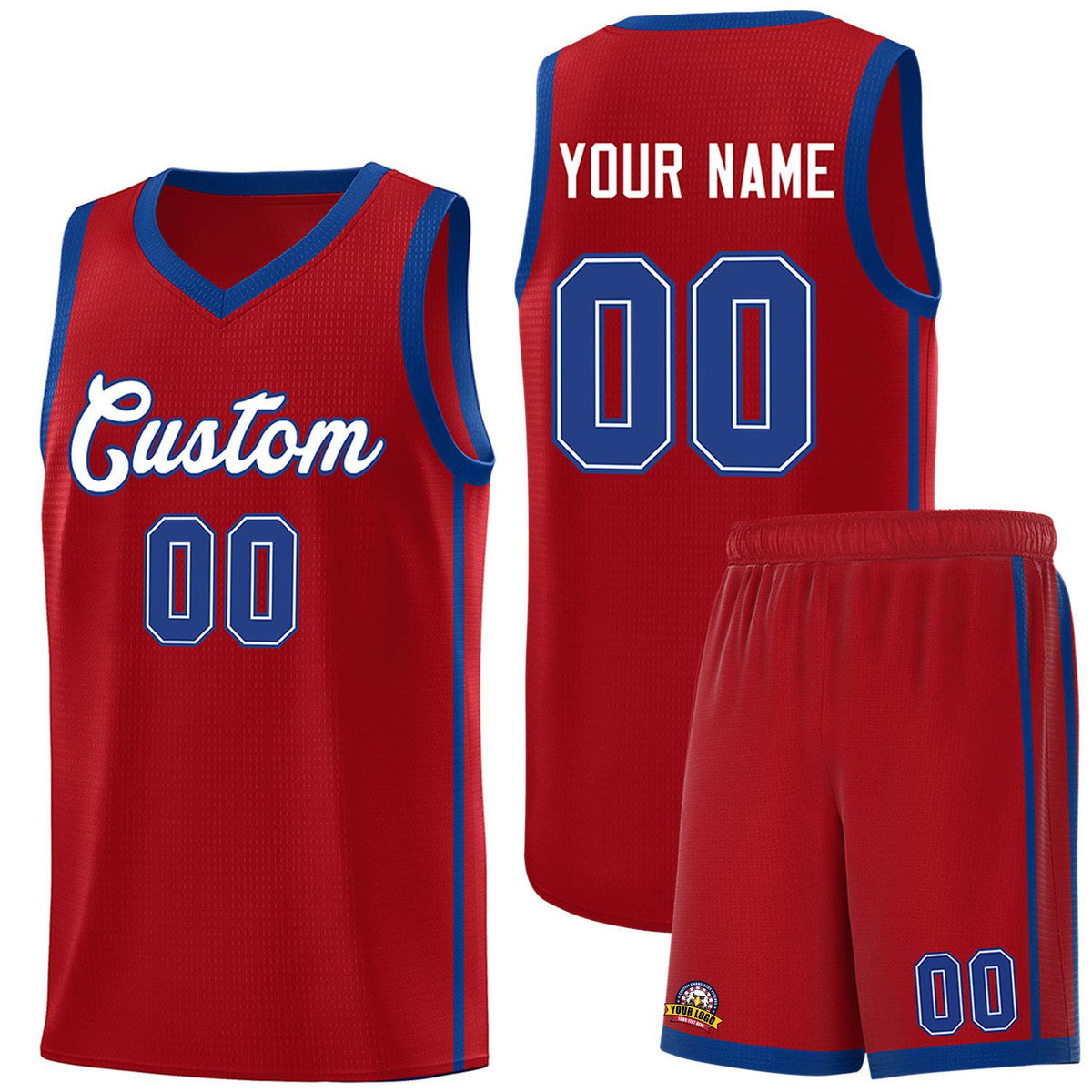 Custom Red White-Royal Side Two Bars Sports Uniform Basketball Jersey |KXKSHOP