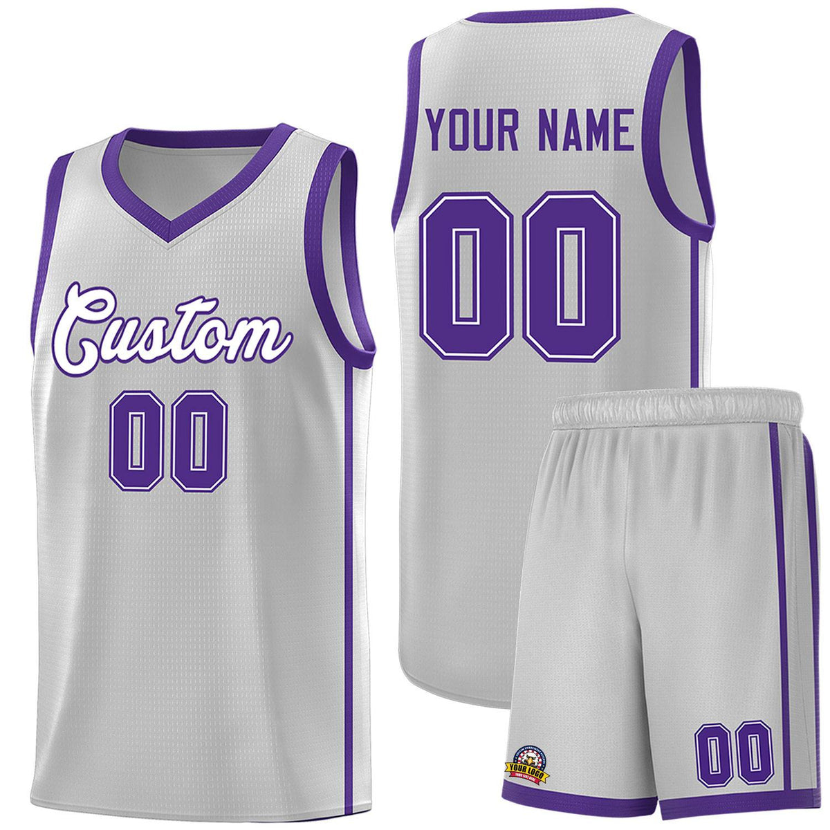 Custom Gray White-Purple Side Two Bars Sports Uniform Basketball Jersey |KXKSHOP