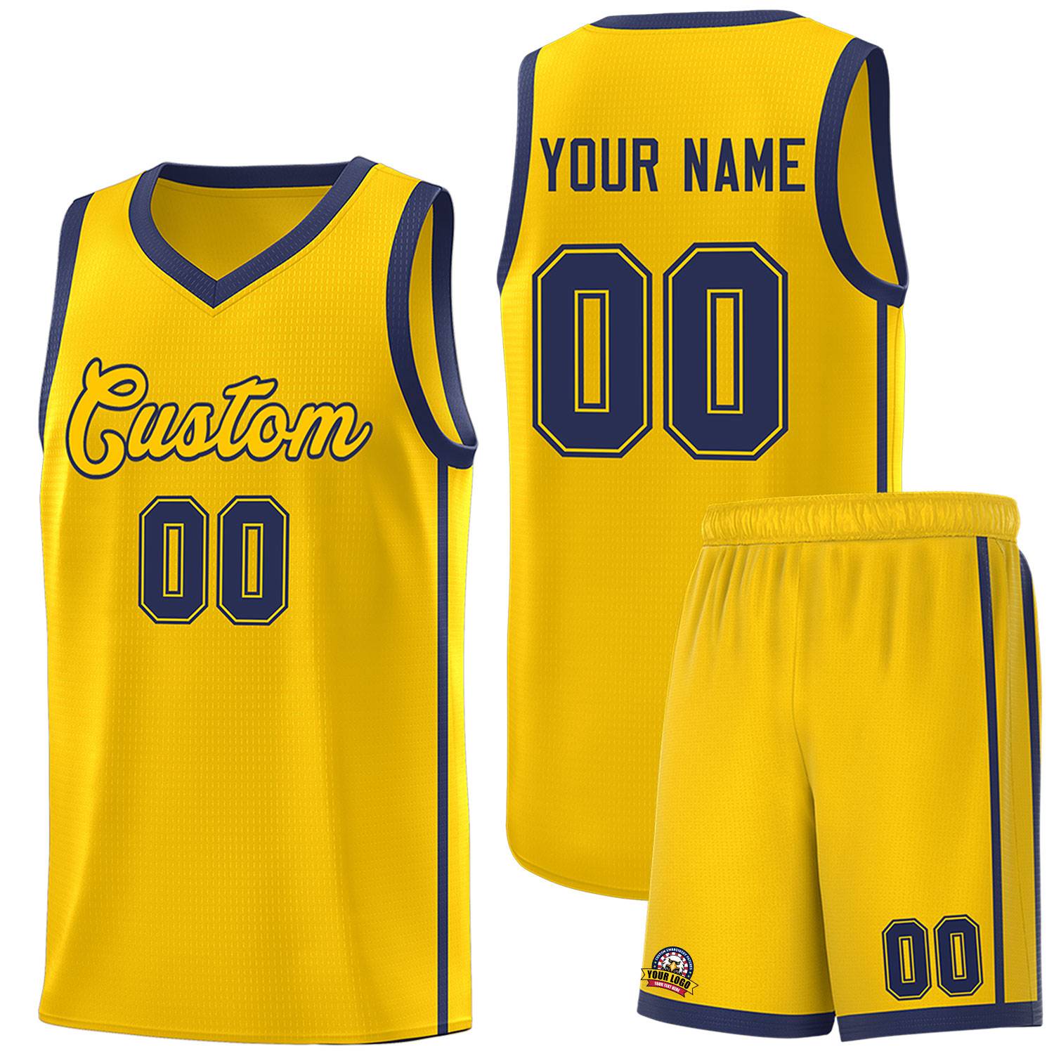 Custom Gold Navy Side Two Bars Sports Uniform Basketball Jersey |KXKSHOP