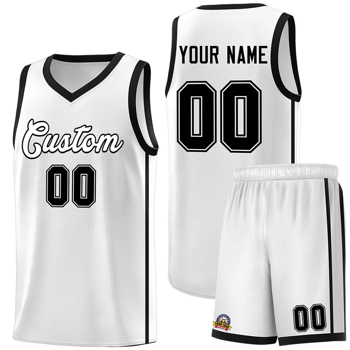 Custom White Black Side Two Bars Sports Uniform Basketball Jersey |KXKSHOP