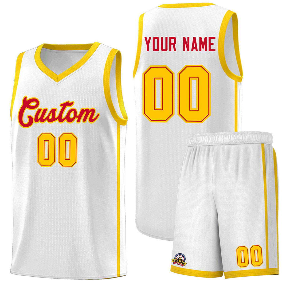 Custom White Red-Gold Side Two Bars Sports Uniform Basketball Jersey |KXKSHOP