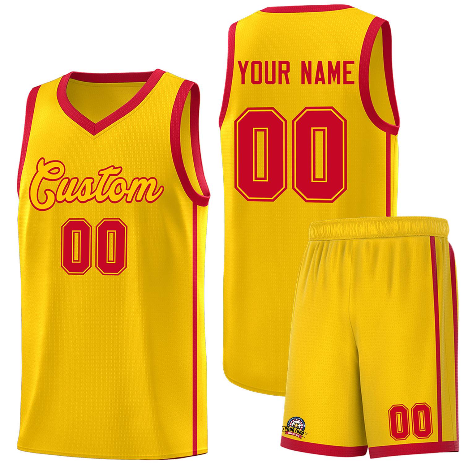 Custom Gold Red Side Two Bars Sports Uniform Basketball Jersey |KXKSHOP