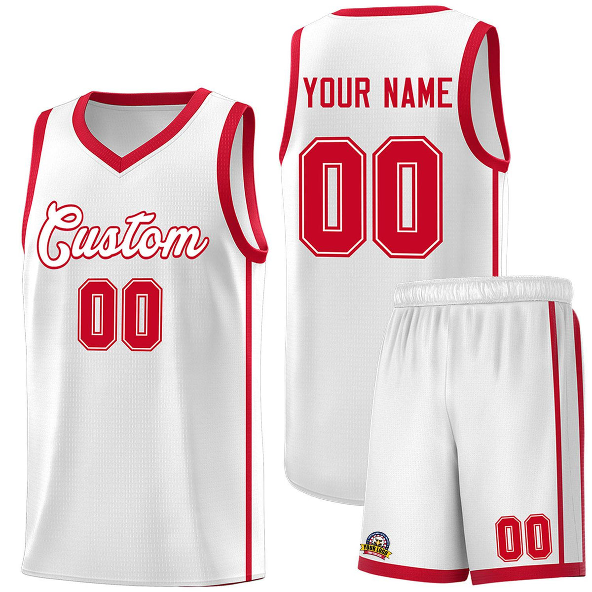 Custom White Red Side Two Bars Sports Uniform Basketball Jersey |KXKSHOP