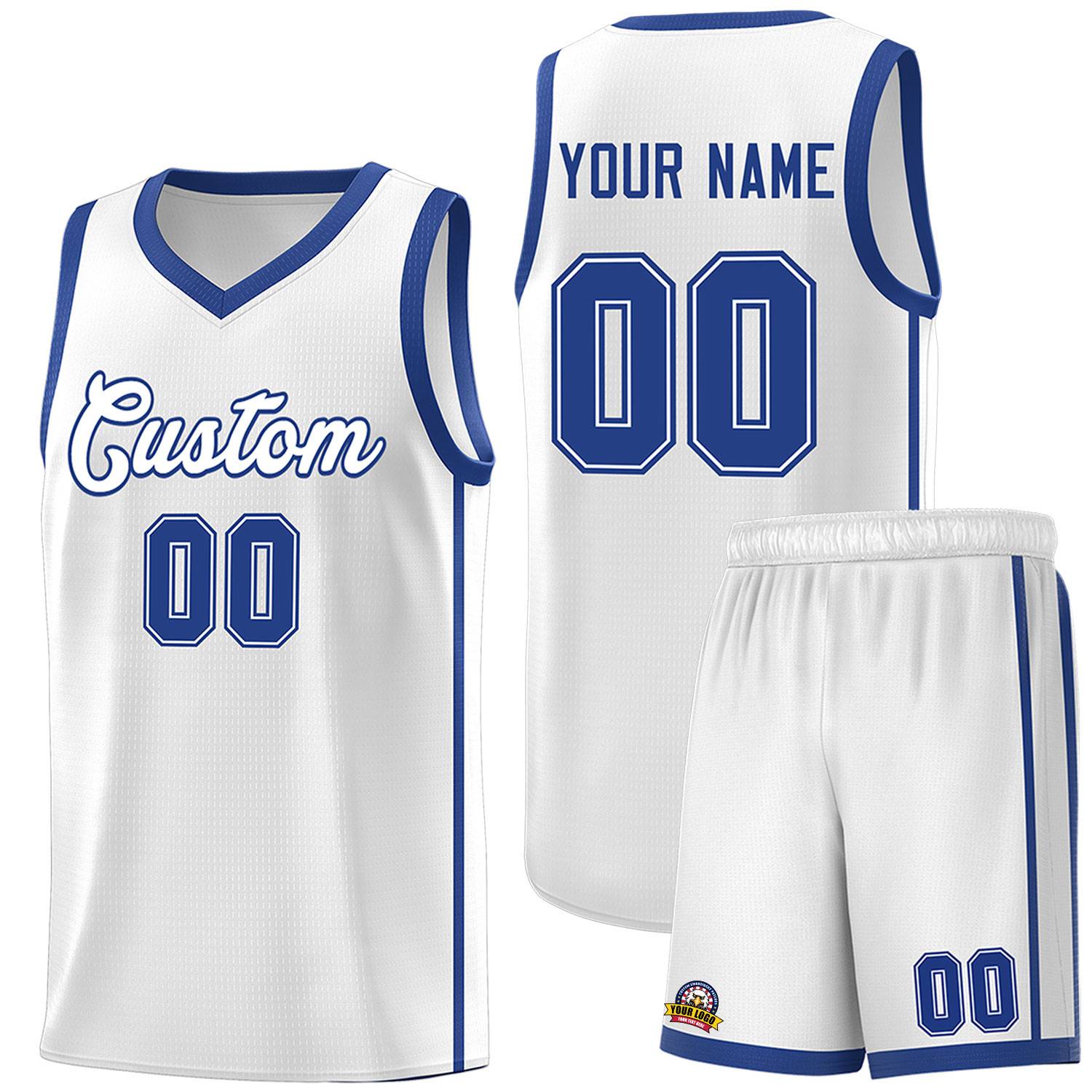 Custom White Royal Side Two Bars Sports Uniform Basketball Jersey |KXKSHOP