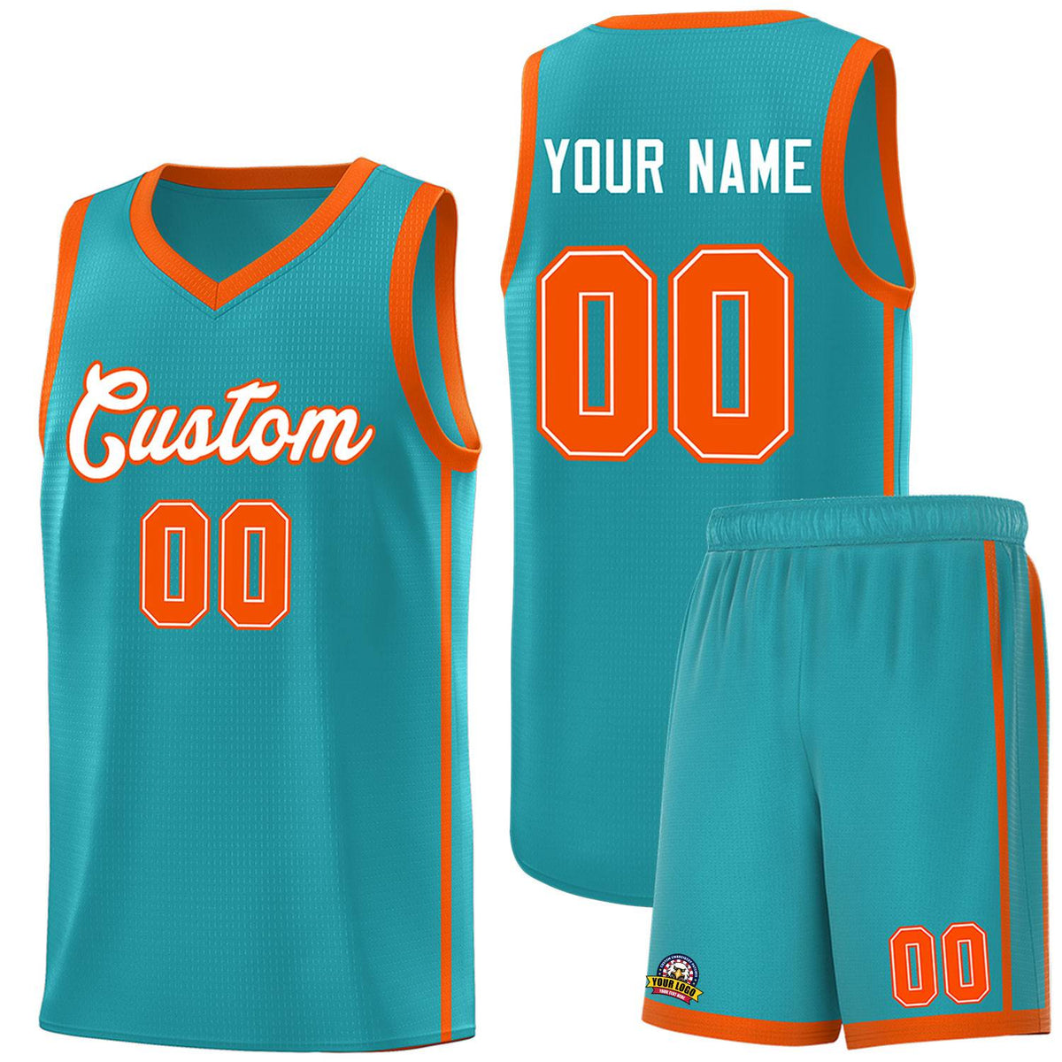 Custom Aqua White-Orange Side Two Bars Sports Uniform Basketball Jersey |KXKSHOP