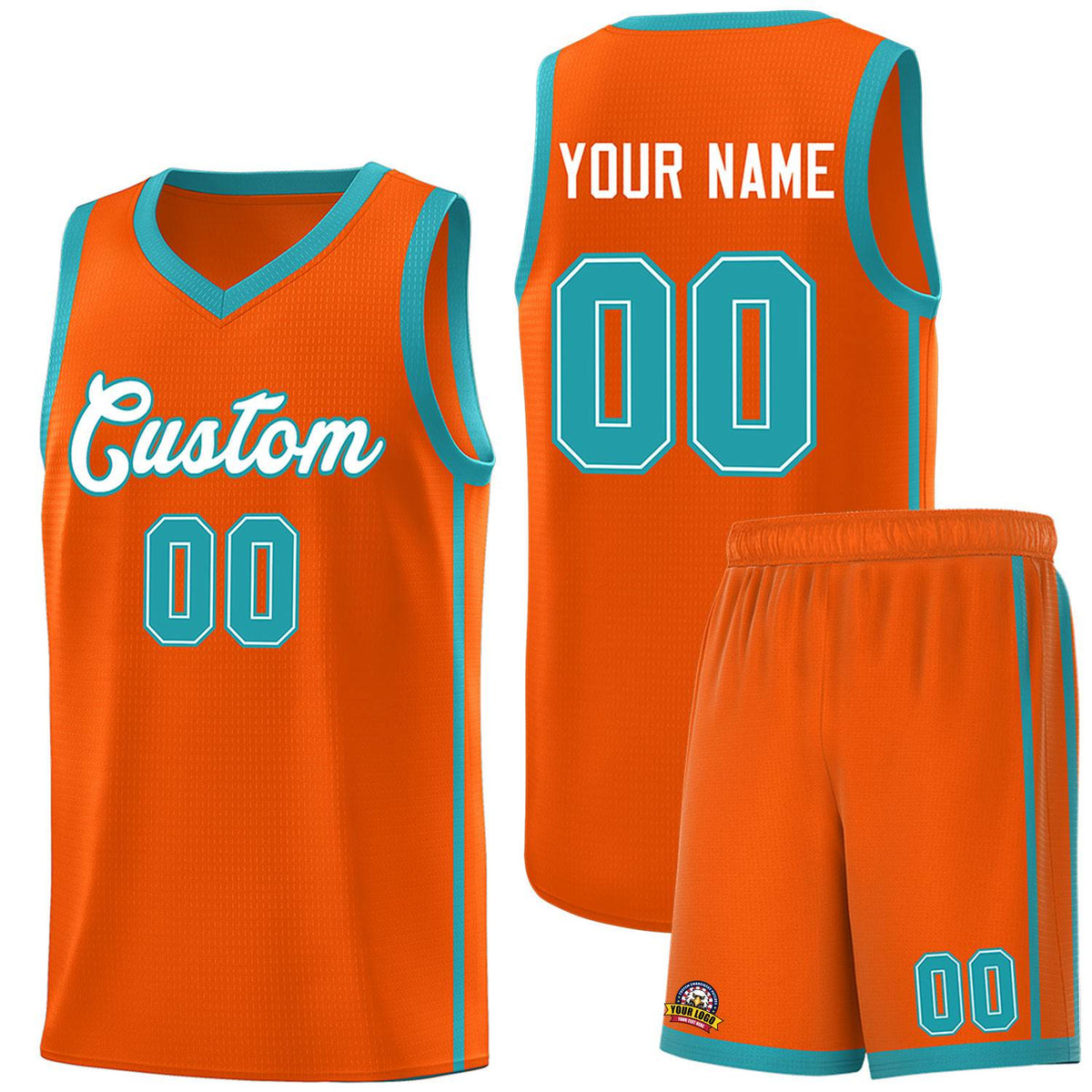 Custom Orange White-Aqua Side Two Bars Sports Uniform Basketball Jersey |KXKSHOP