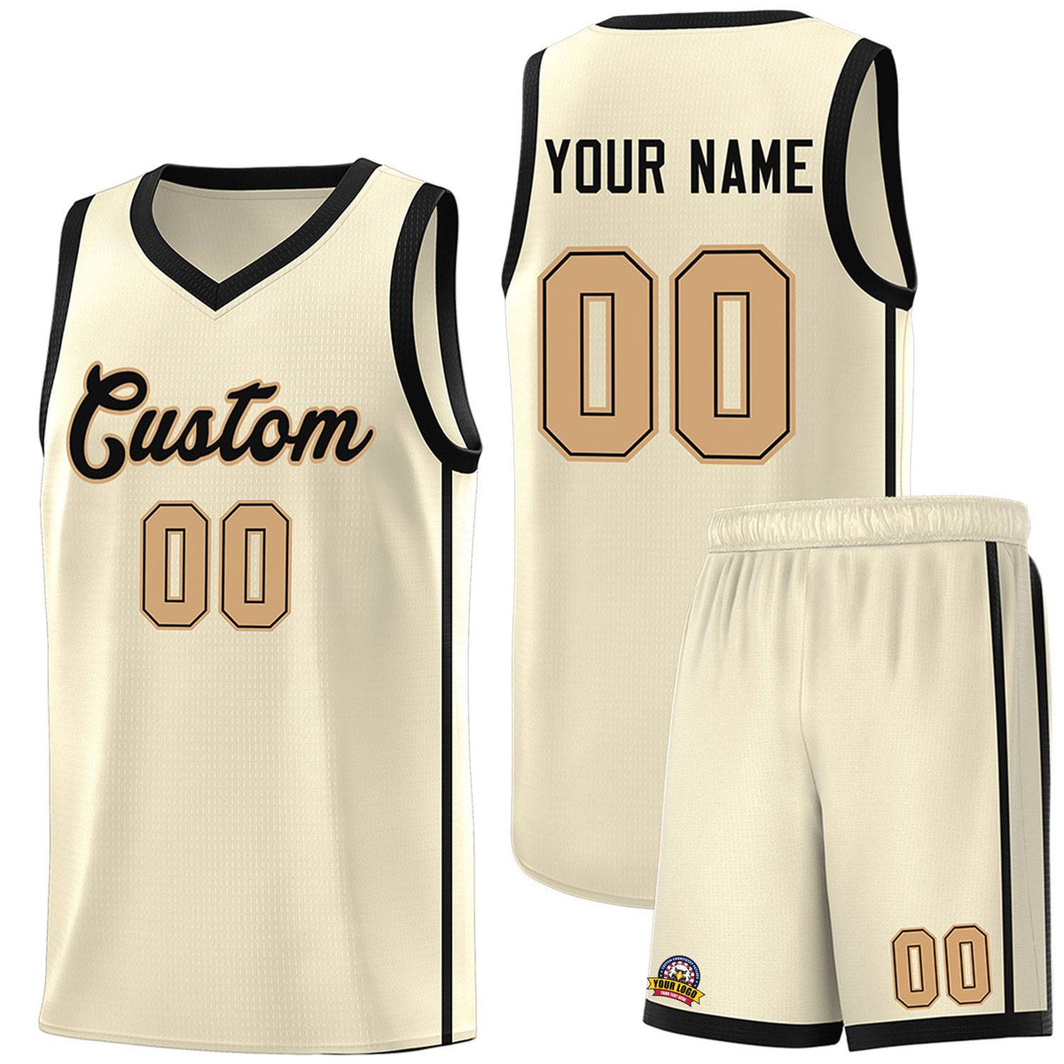 Custom Cream Black-Old Gold Side Two Bars Sports Uniform Basketball Jersey |KXKSHOP