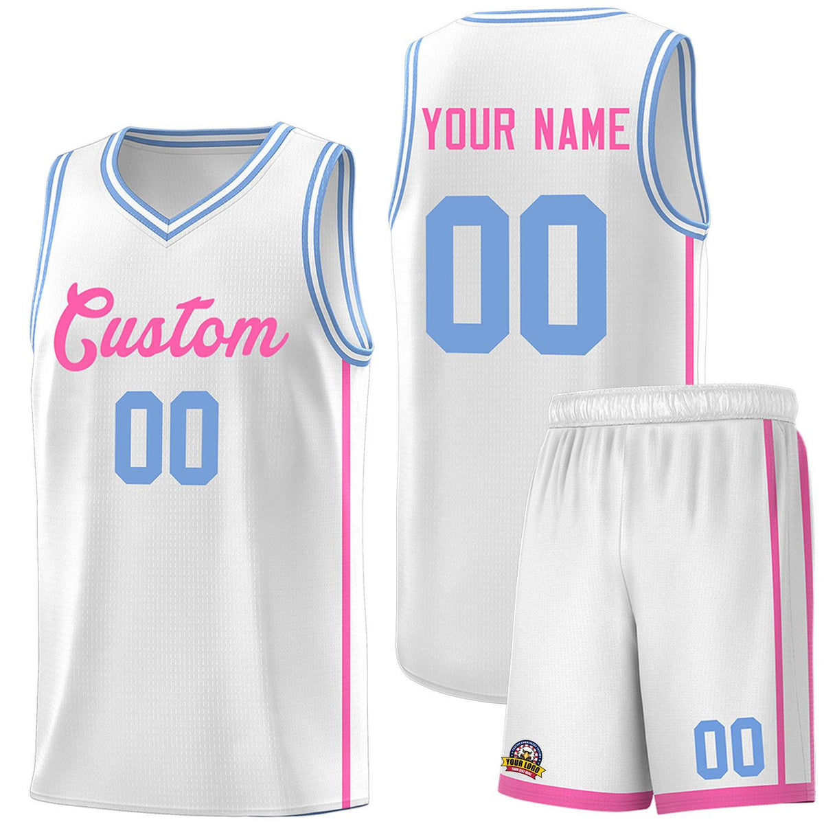 Custom White Pink Side Two Bars Sports Uniform Basketball Jersey |KXKSHOP