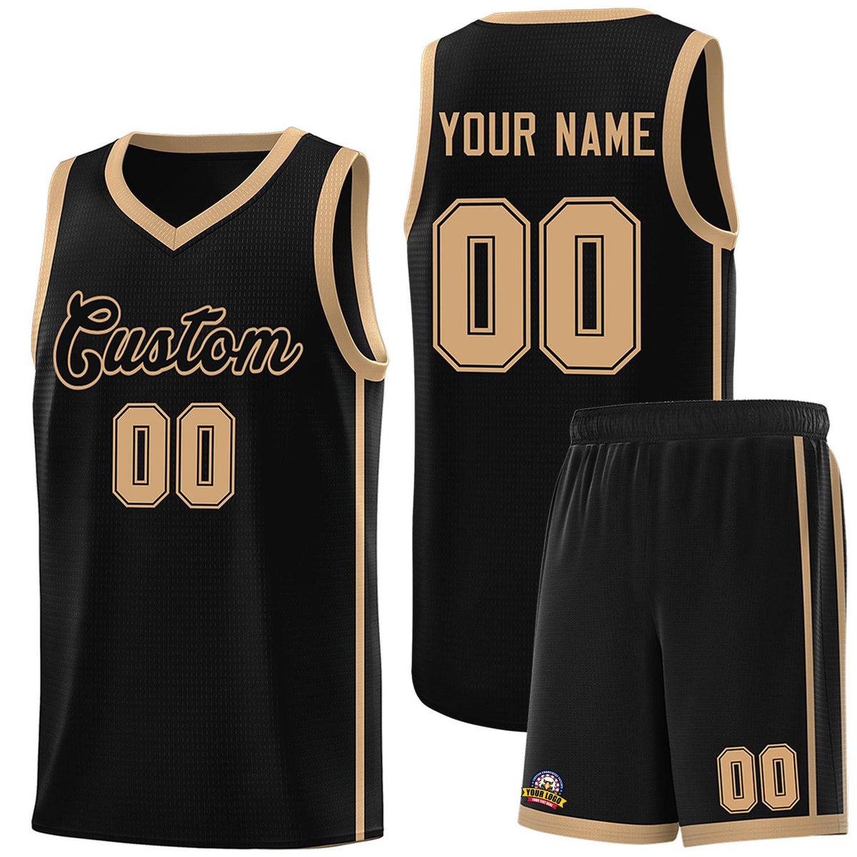 Custom Black Old Gold Side Two Bars Sports Uniform Basketball Jersey |KXKSHOP
