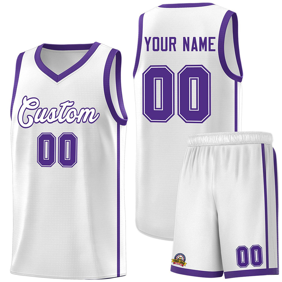 Custom White Purple Side Two Bars Sports Uniform Basketball Jersey |KXKSHOP
