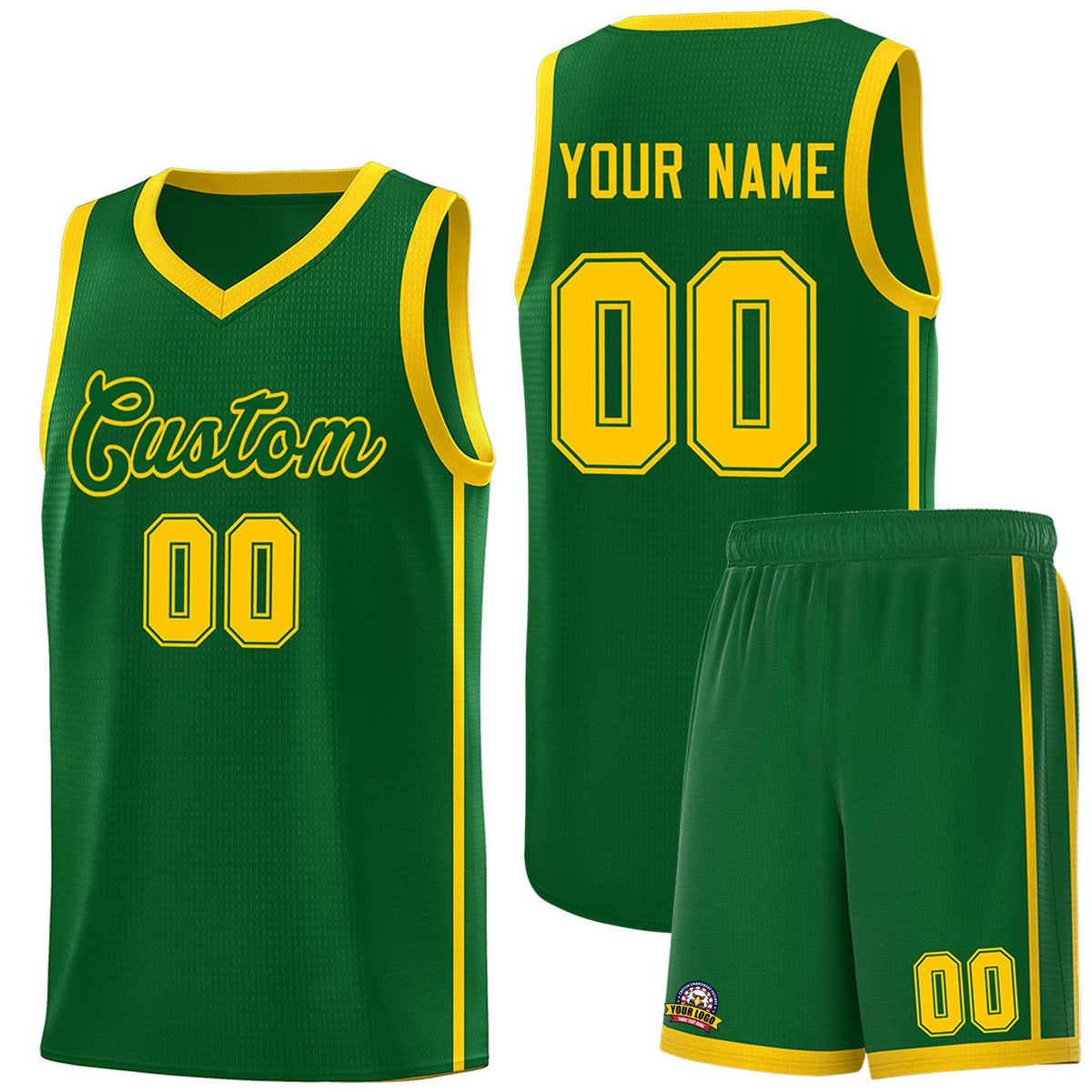Custom Green Gold Side Two Bars Sports Uniform Basketball Jersey |KXKSHOP