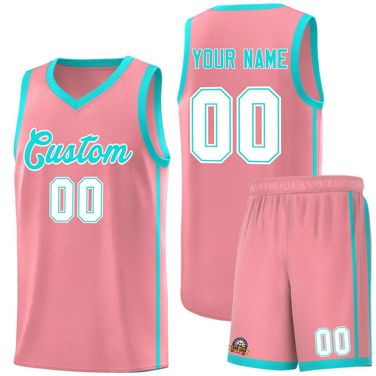 Custom Light Pink Aqua-White Side Two Bars Sports Uniform Basketball Jersey |KXKSHOP