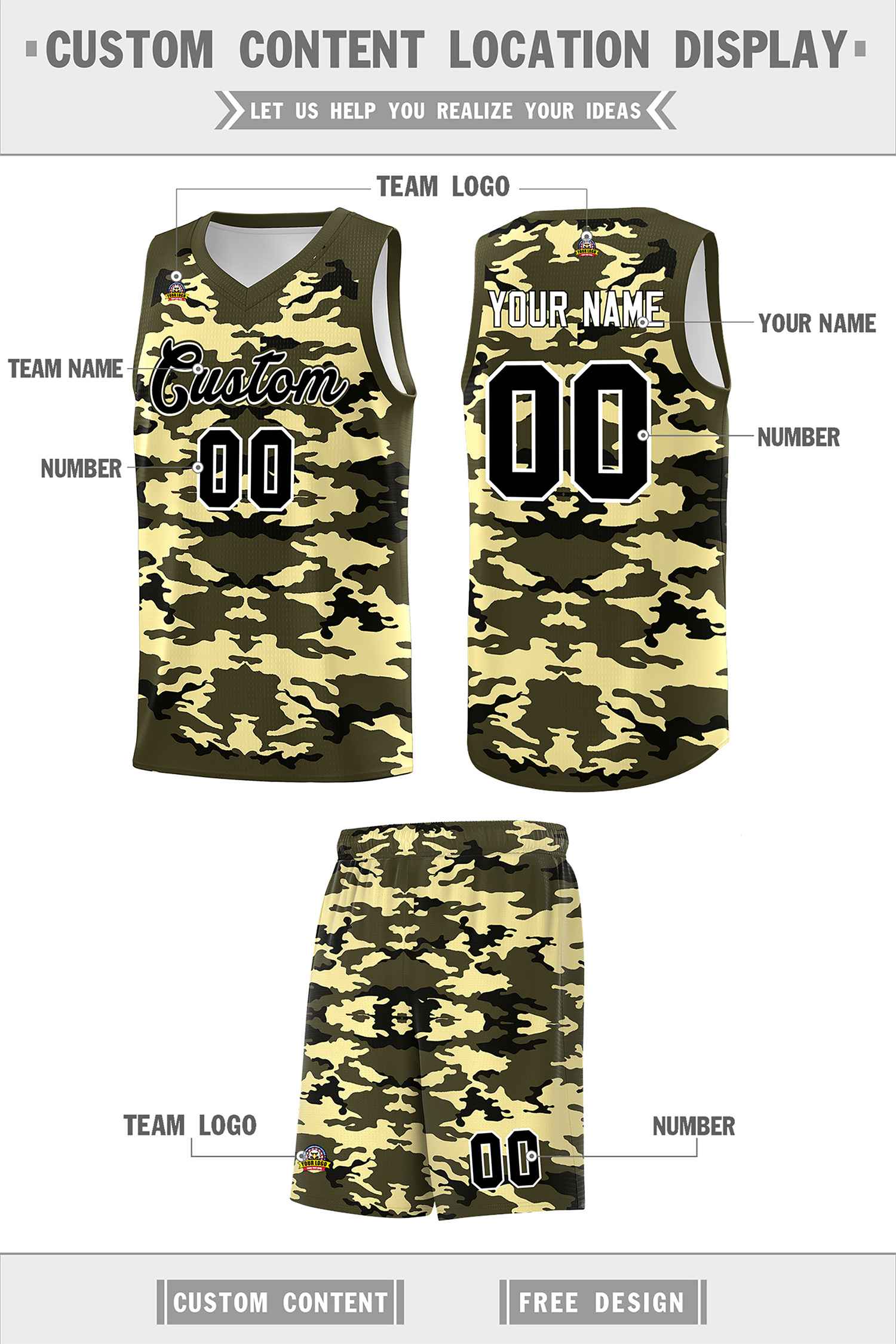 Custom Olive Black-Khaki Personalized Camo Sets Sports Uniform Basketball Jersey