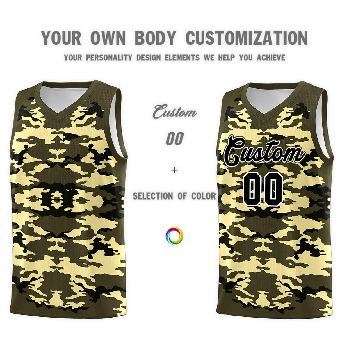 Custom Olive Black-Khaki Personalized Camo Sets Sports Uniform Basketball Jersey