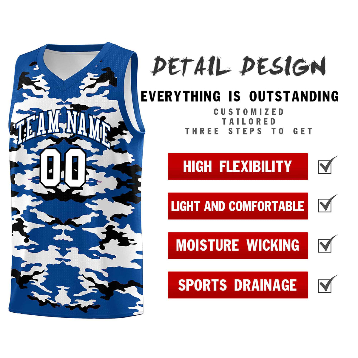 Custom Royal Black-White Personalized Camo Sets Sports Uniform Basketball Jersey