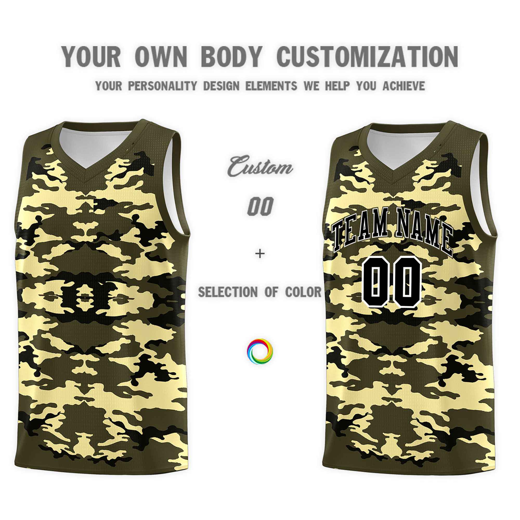 Custom Olive Black-Khaki Personalized Camo Sets Sports Uniform Basketball Jersey