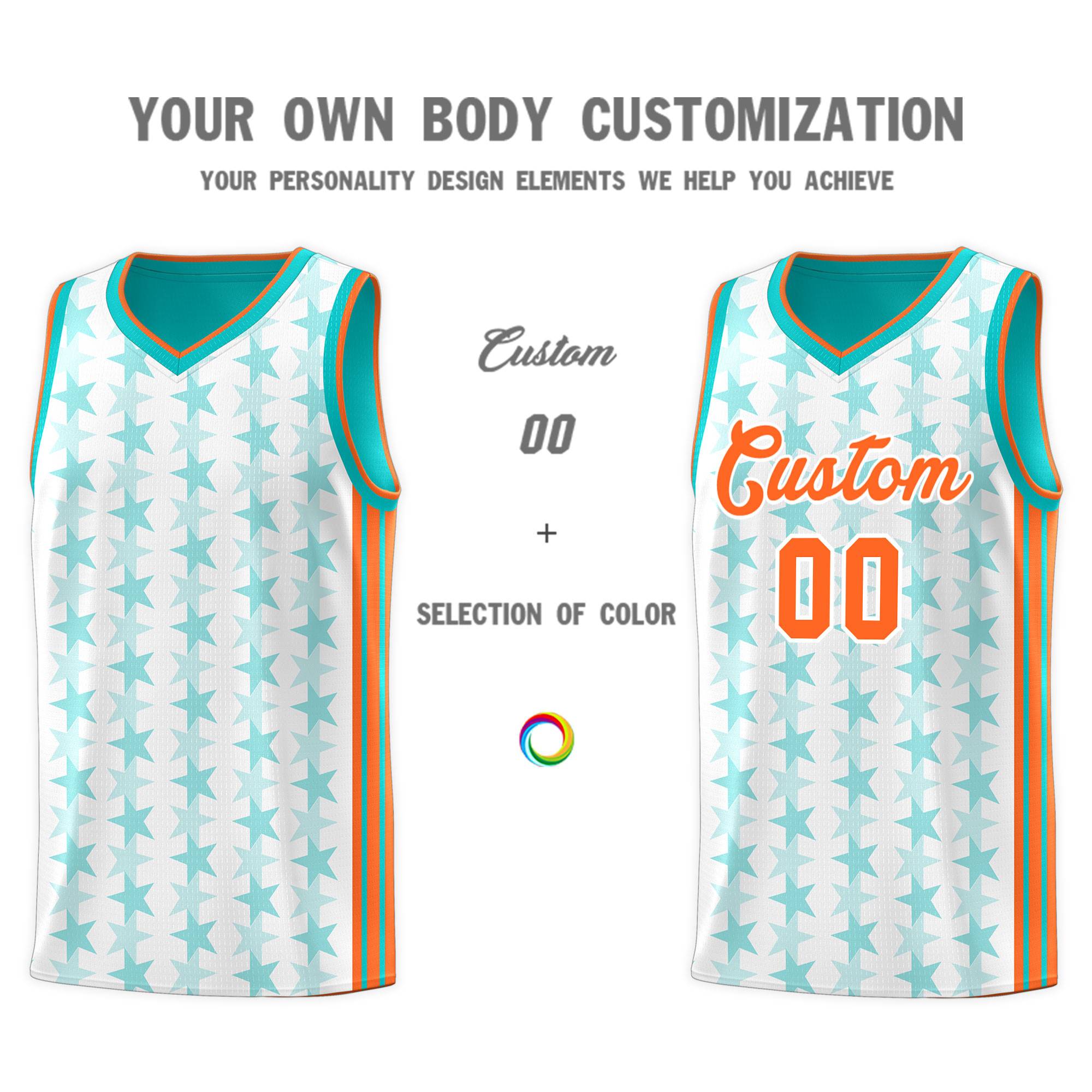 Custom White Aqua Star Graffiti Pattern Sets Sports Uniform Basketball Jersey