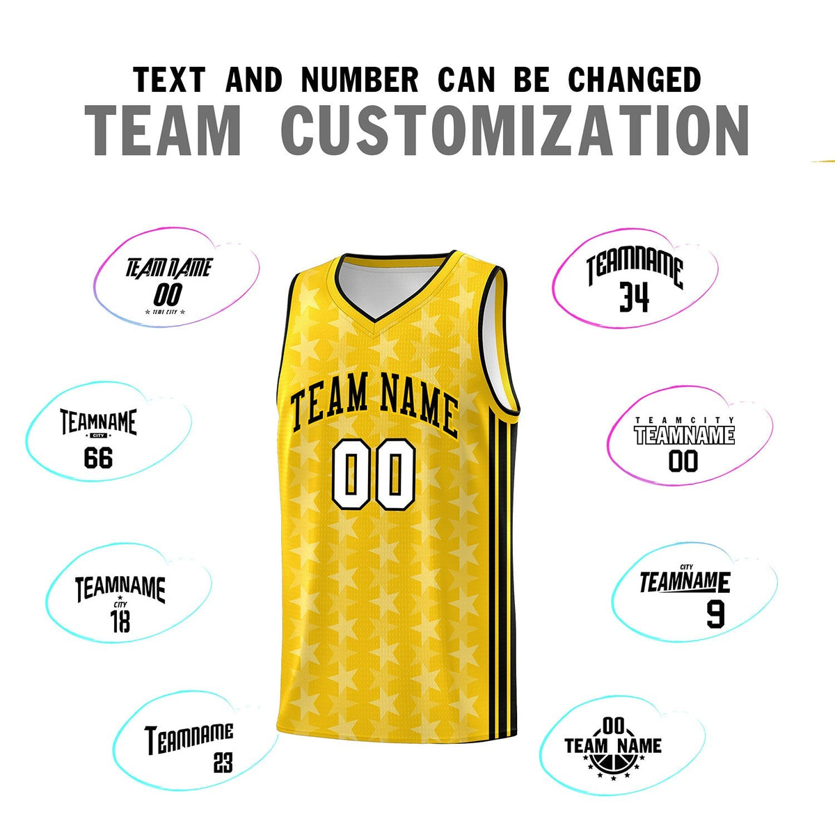 Custom Gold White Star Graffiti Pattern Sets Sports Uniform Basketball Jersey