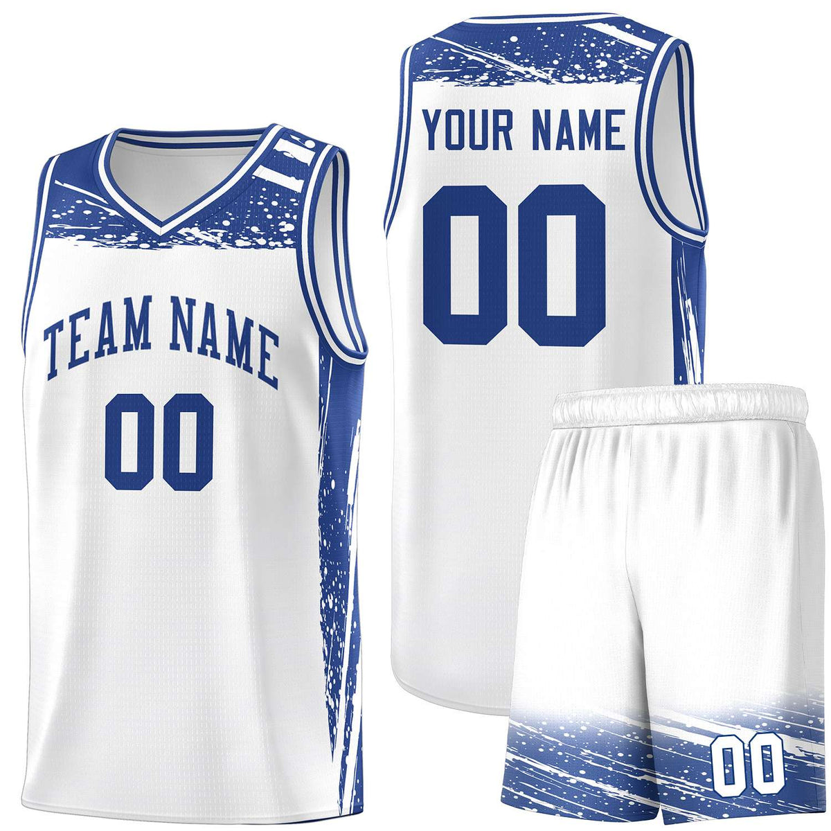 Custom White Royal Graffiti Pattern Sports Uniform Basketball Jersey