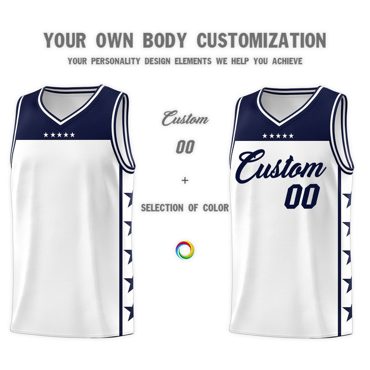 Custom White Navy Color Block Sets Sports Uniform Basketball Jersey