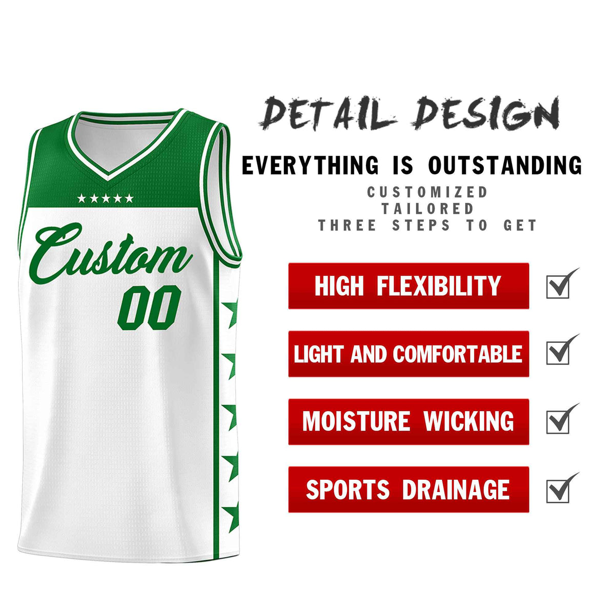 Custom White Kelly Green Color Block Sets Sports Uniform Basketball Jersey