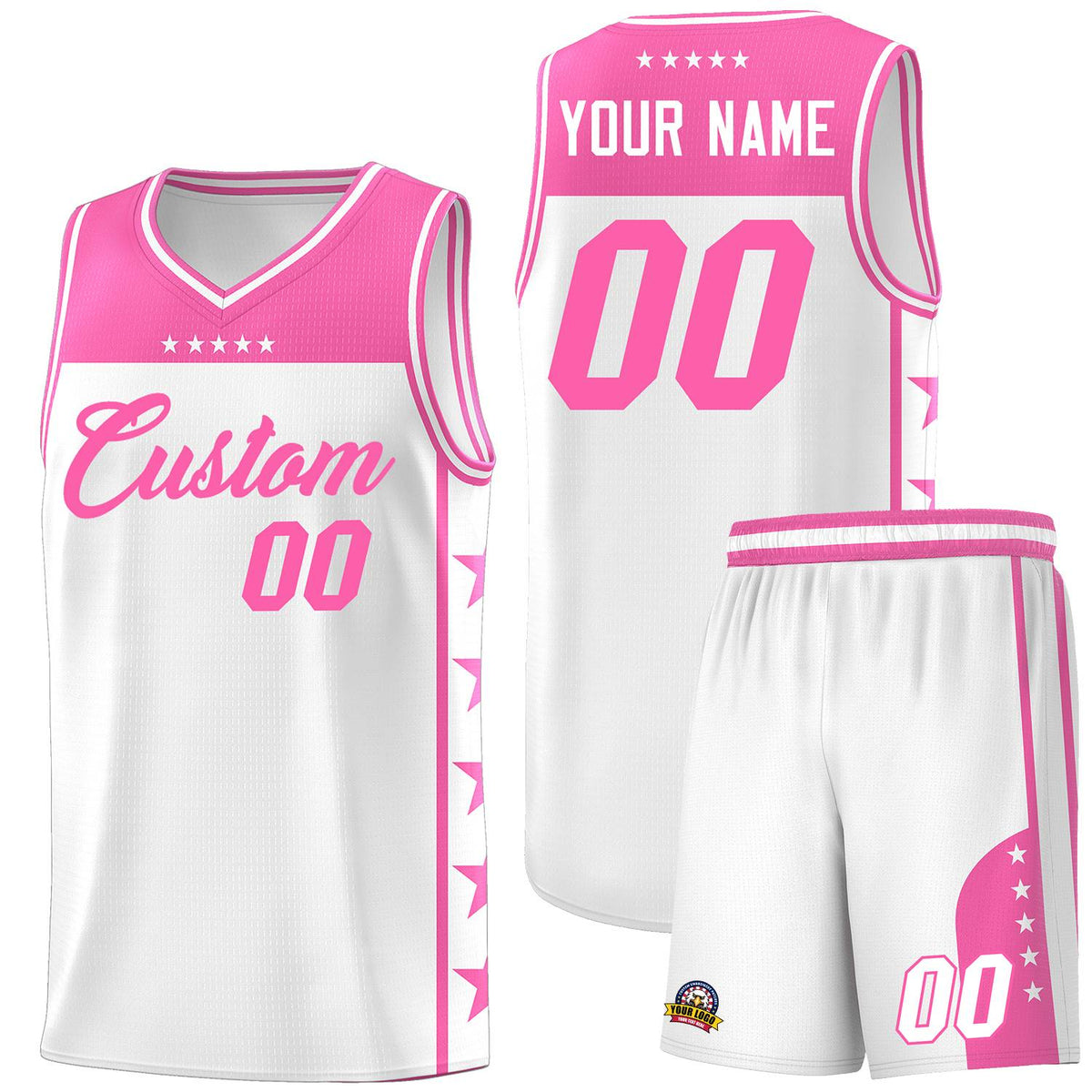 Custom White Pink Color Block Sets Sports Uniform Basketball Jersey