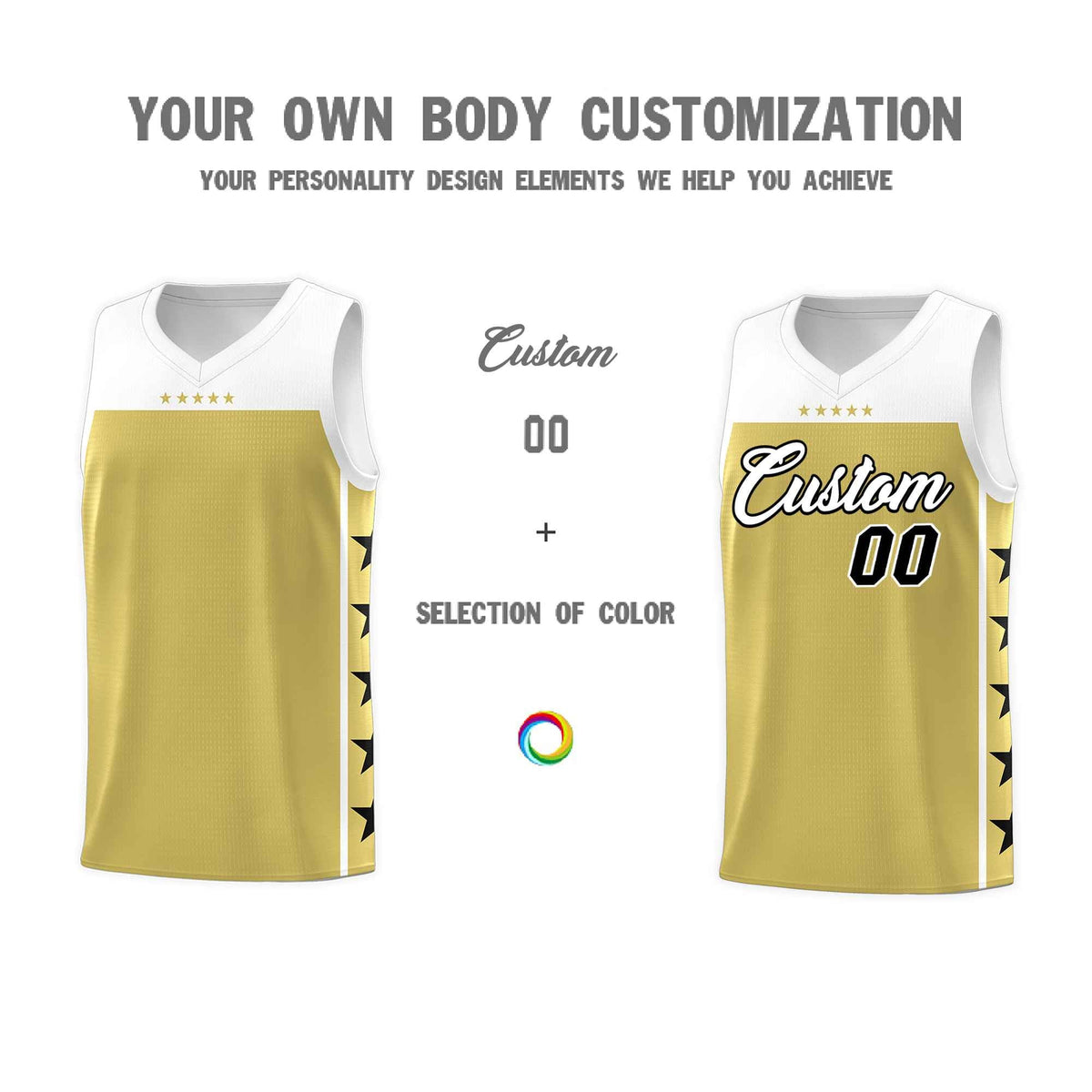 Custom Old Gold White Color Block Sets Sports Uniform Basketball Jersey