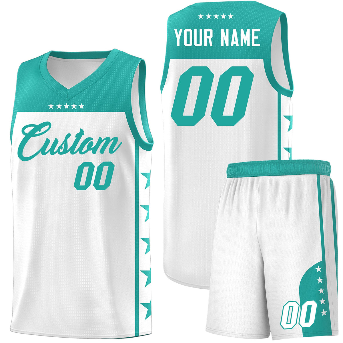 Benutzerdefinierte weiß Aqua personalisierte Stern Muster Sport Uniform Basketball Jersey