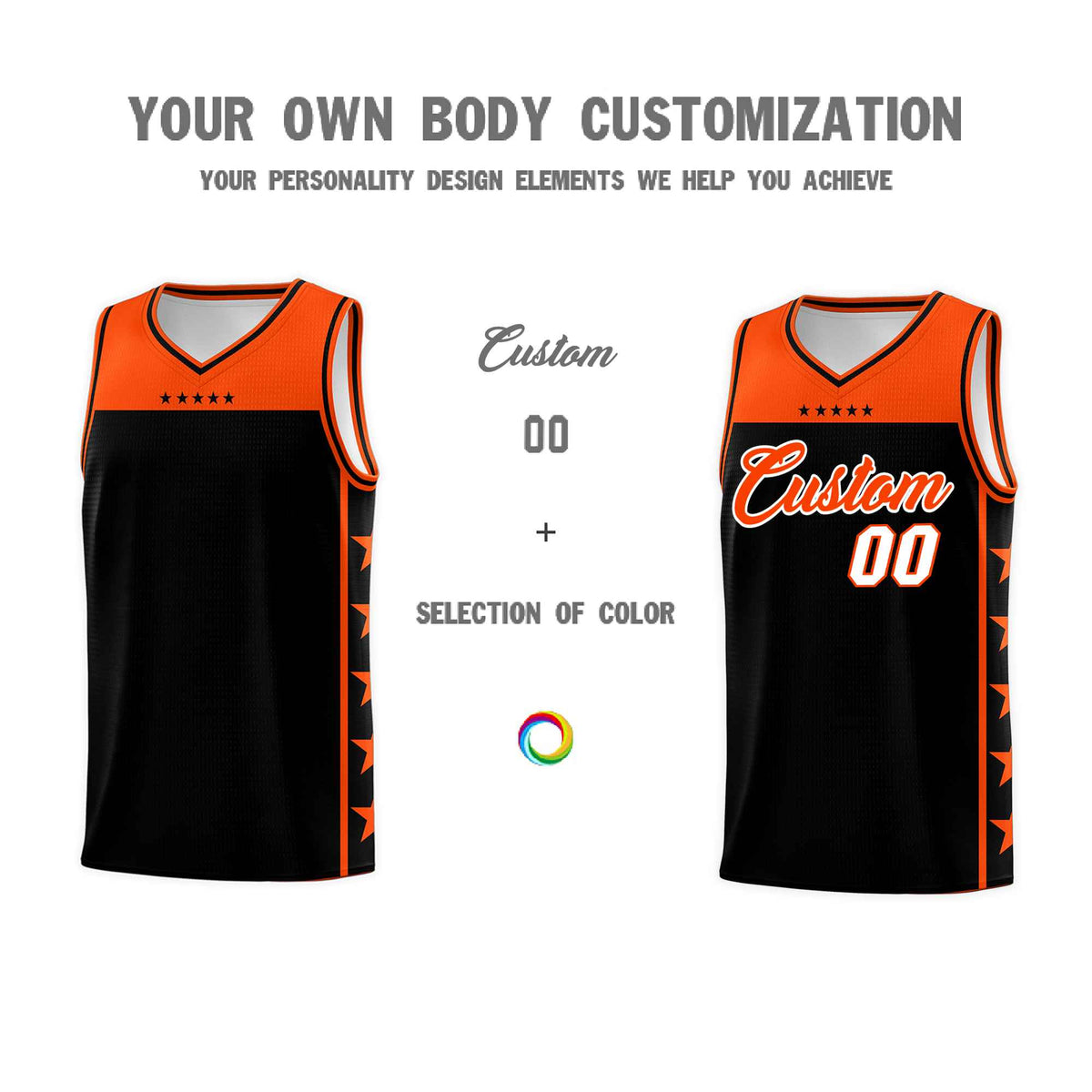 Custom Black Orange Color Block Sets Sports Uniform Basketball Jersey
