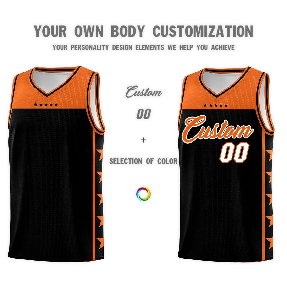 Custom Black Orange Color Block Sets Sports Uniform Basketball Jersey