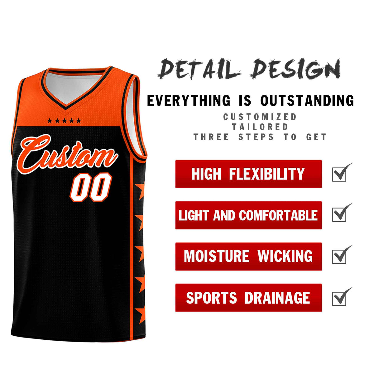 Custom Black Orange Color Block Sets Sports Uniform Basketball Jersey