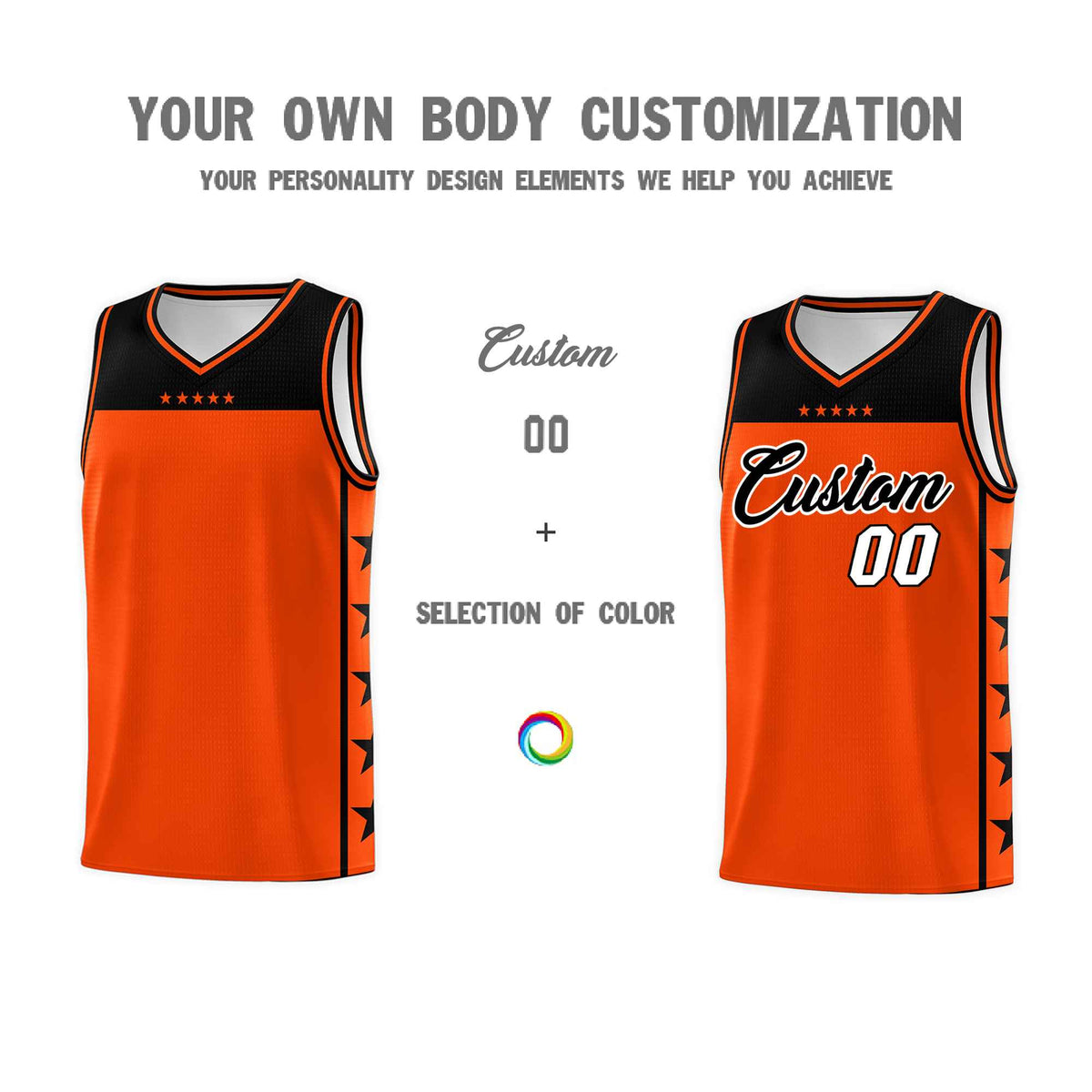Custom Orange Black Color Block Sets Sports Uniform Basketball Jersey
