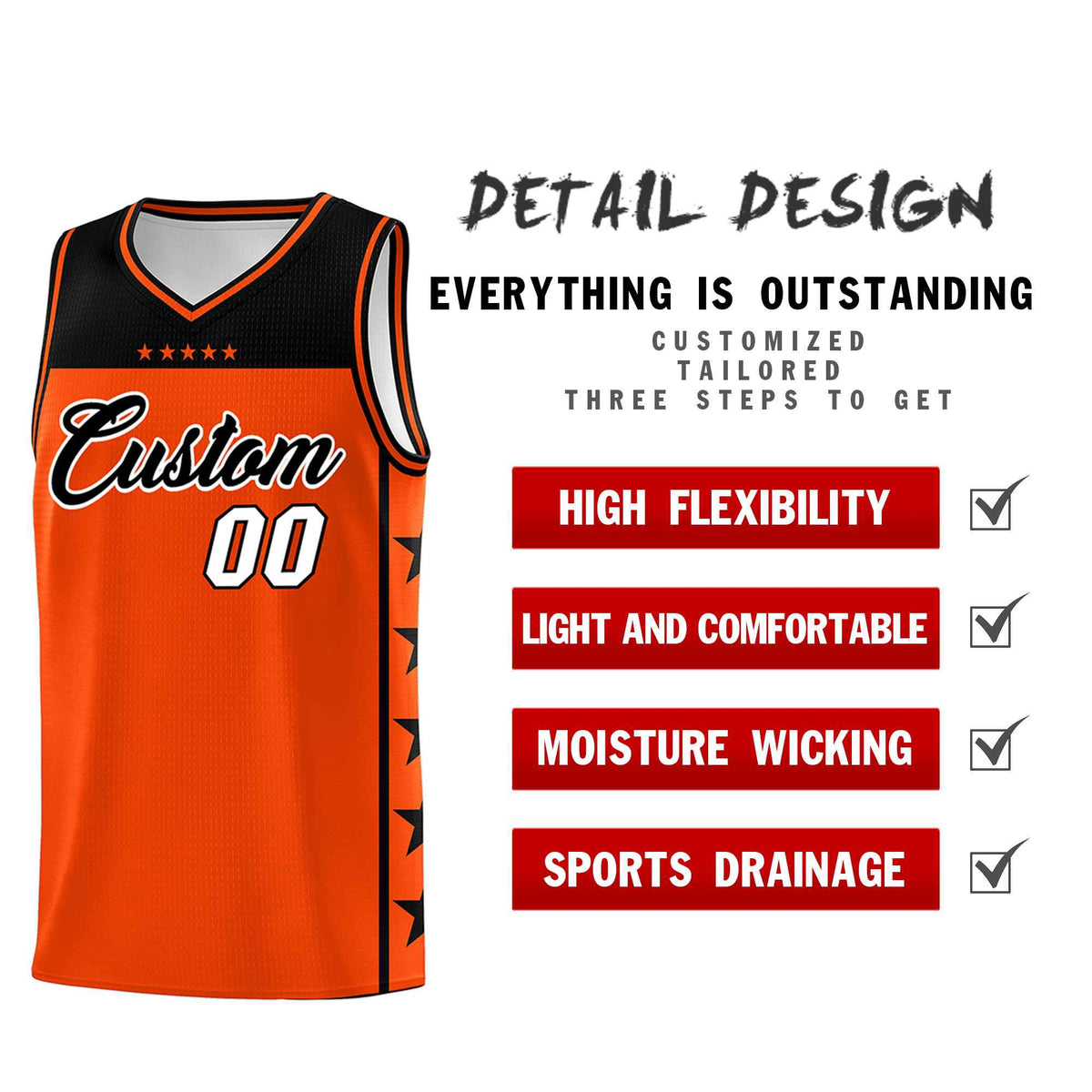Custom Orange Black Color Block Sets Sports Uniform Basketball Jersey