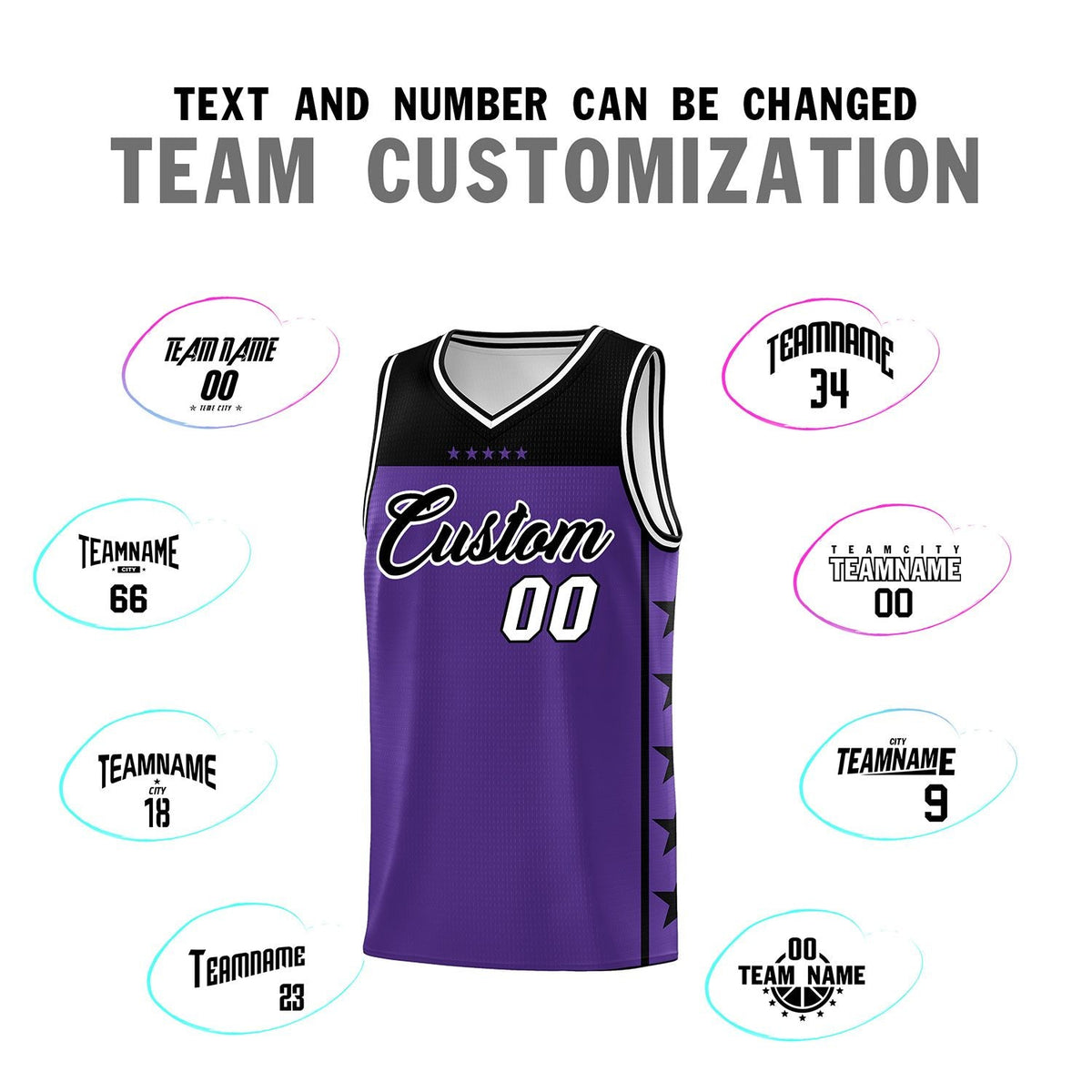 Custom Purple Black Color Block Sets Sports Uniform Basketball Jersey