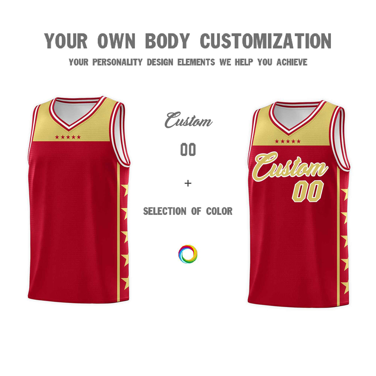 Custom Red Old Gold Color Block Sets Sports Uniform Basketball Jersey