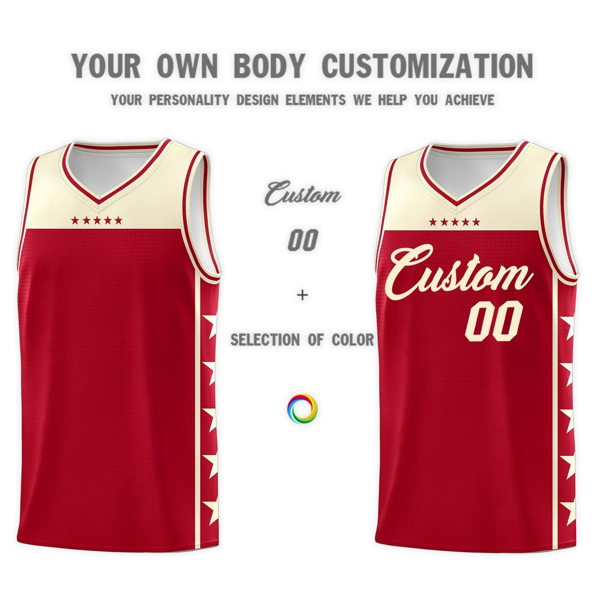 Custom Red Cream Color Block Sets Sports Uniform Basketball Jersey