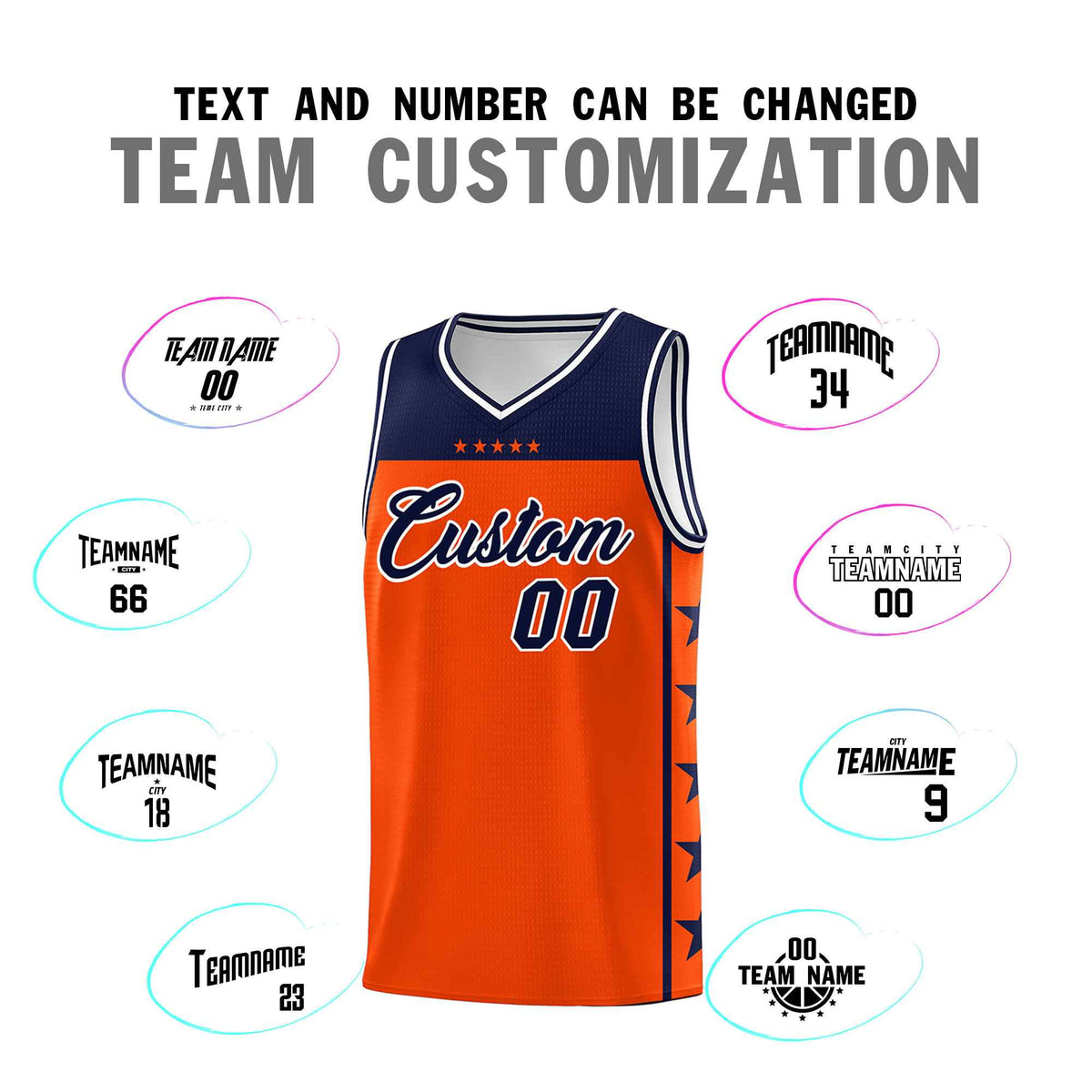 Custom Orange Navy Color Block Sets Sports Uniform Basketball Jersey