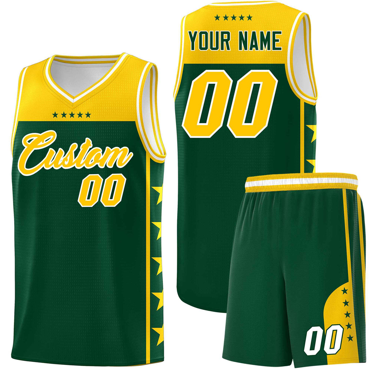 Custom Kelly Green Yellow Color Block Sets Sports Uniform Basketball Jersey