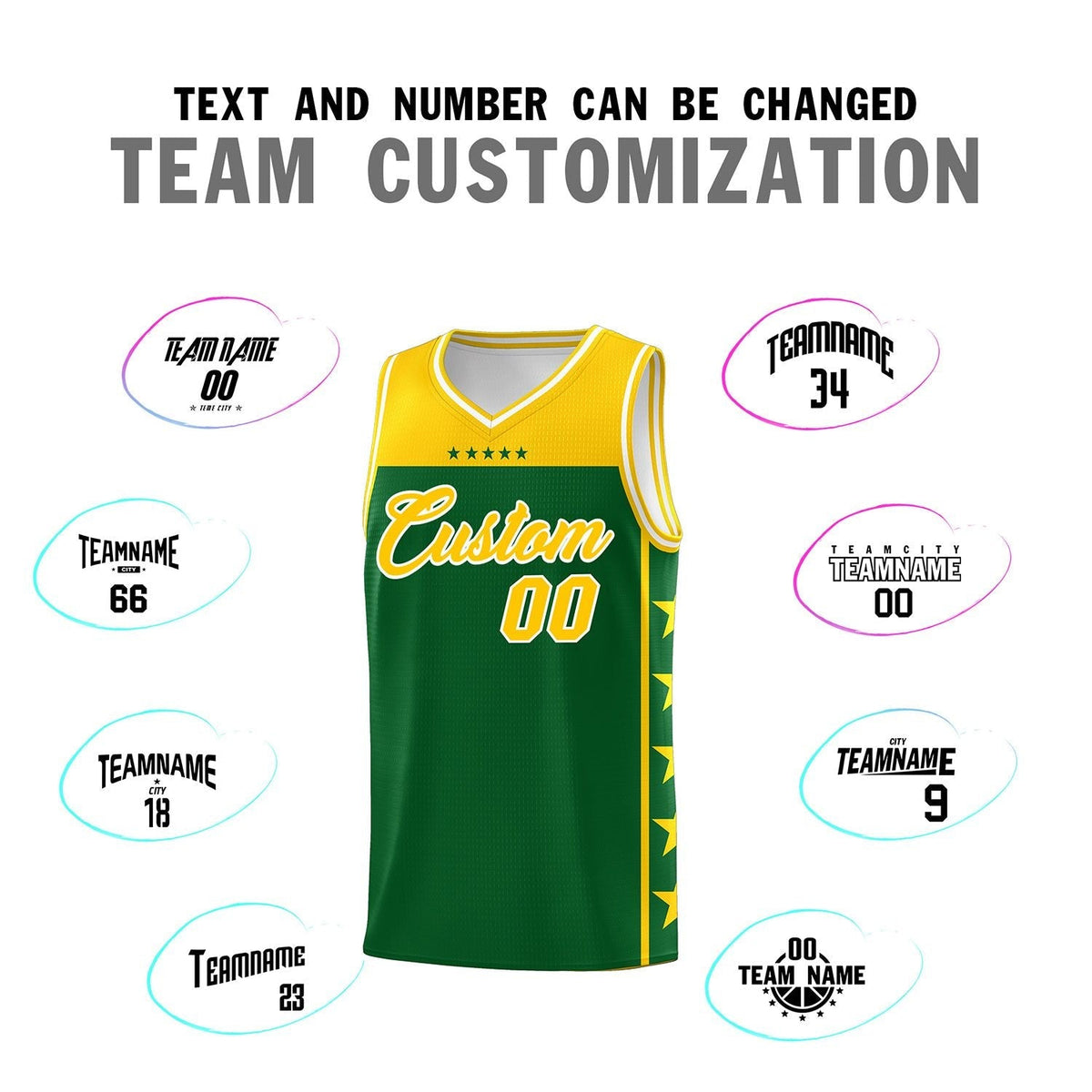 Custom Kelly Green Yellow Color Block Sets Sports Uniform Basketball Jersey