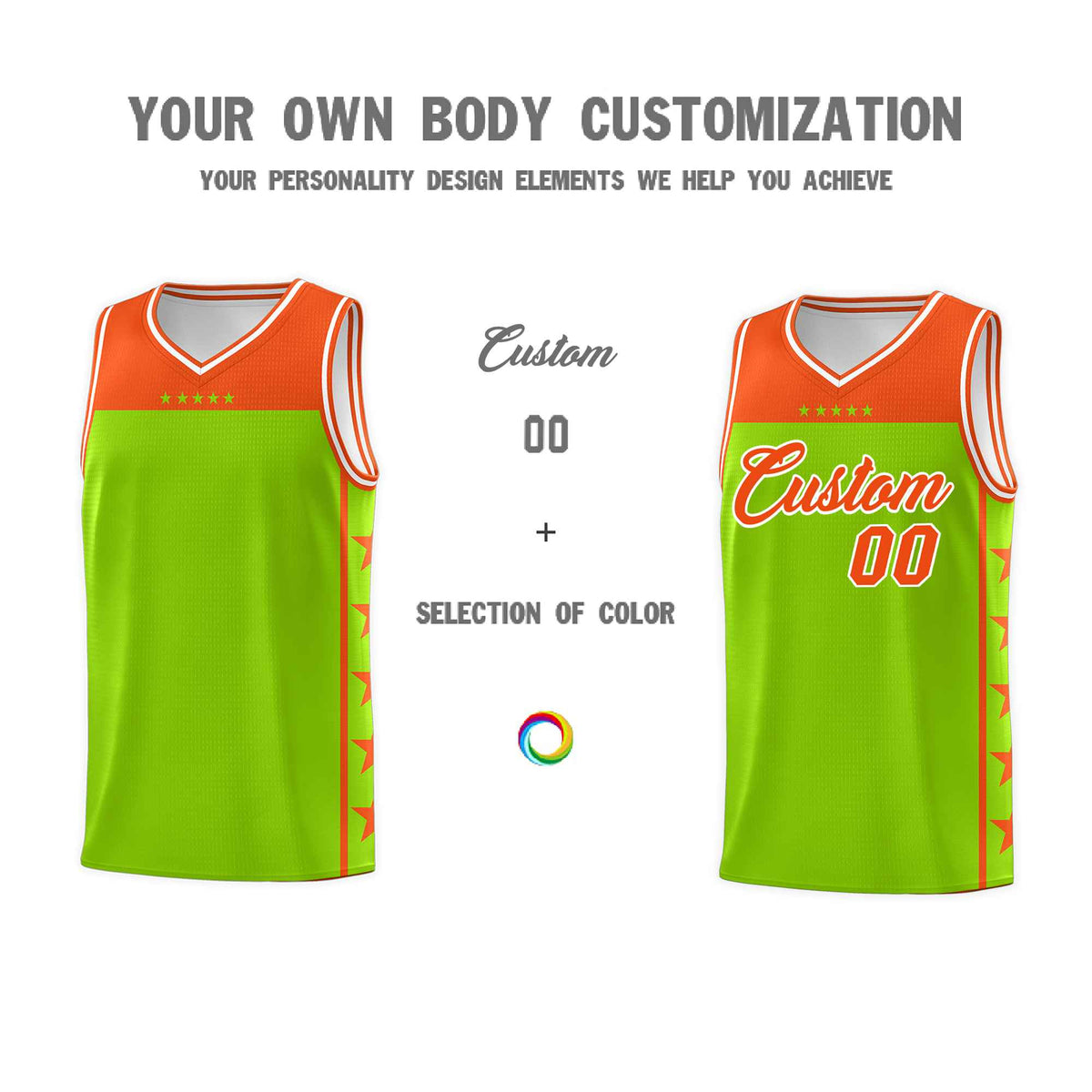 Custom Neon Green Orange Color Block Sets Sports Uniform Basketball Jersey