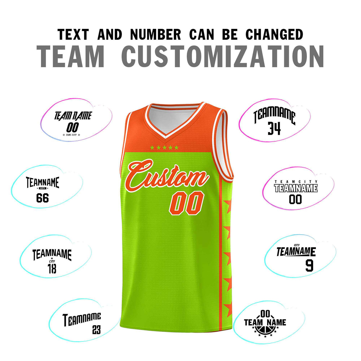 Custom Neon Green Orange Color Block Sets Sports Uniform Basketball Jersey