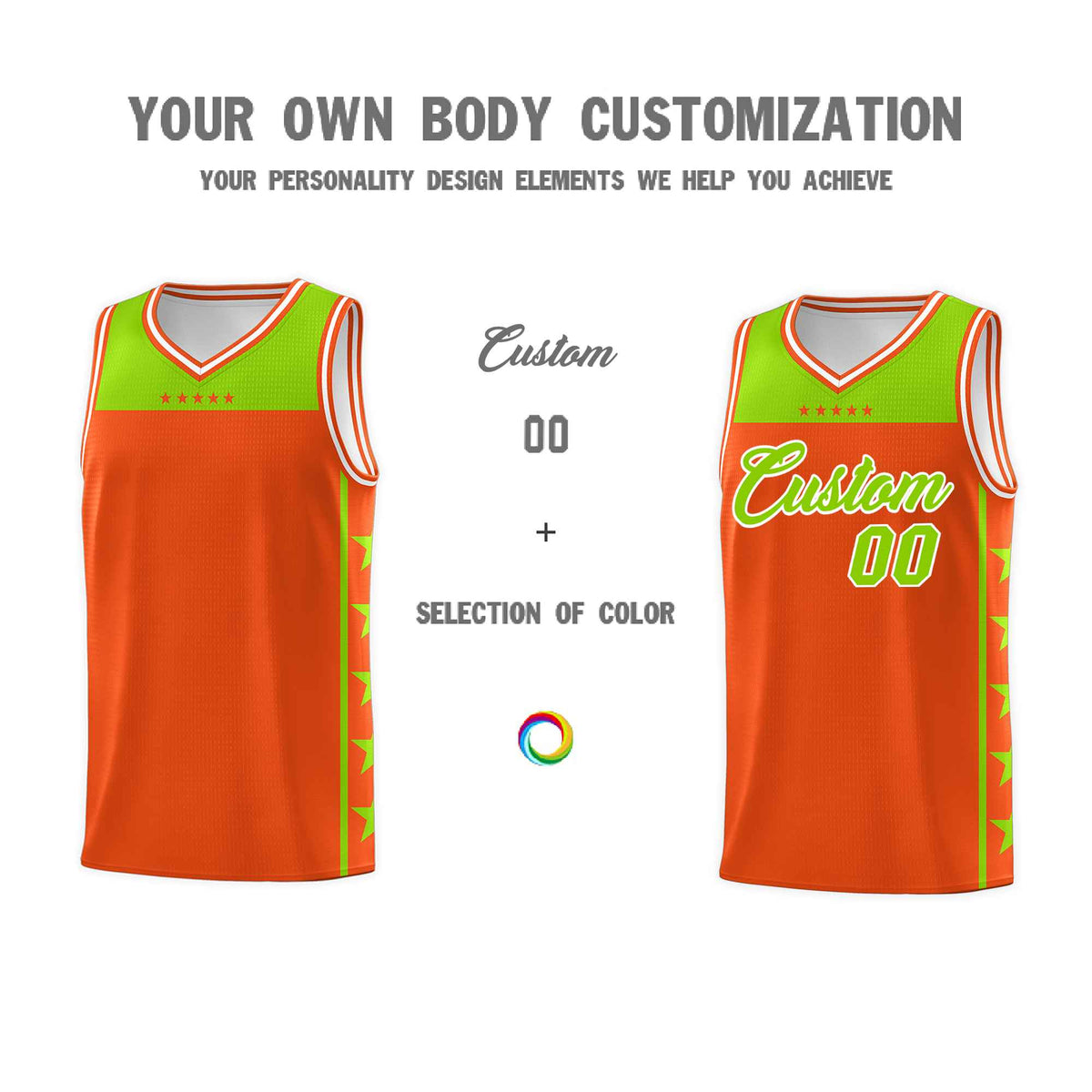Custom Orange Neon Green Color Block Sets Sports Uniform Basketball Jersey