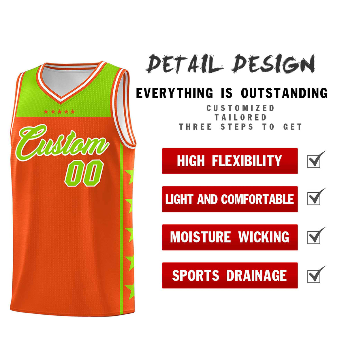 Custom Orange Neon Green Color Block Sets Sports Uniform Basketball Jersey