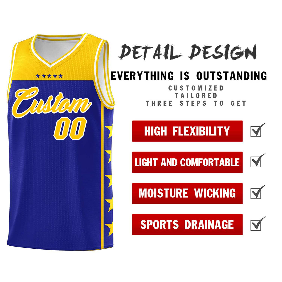 Custom Royal Yellow Color Block Sets Sports Uniform Basketball Jersey