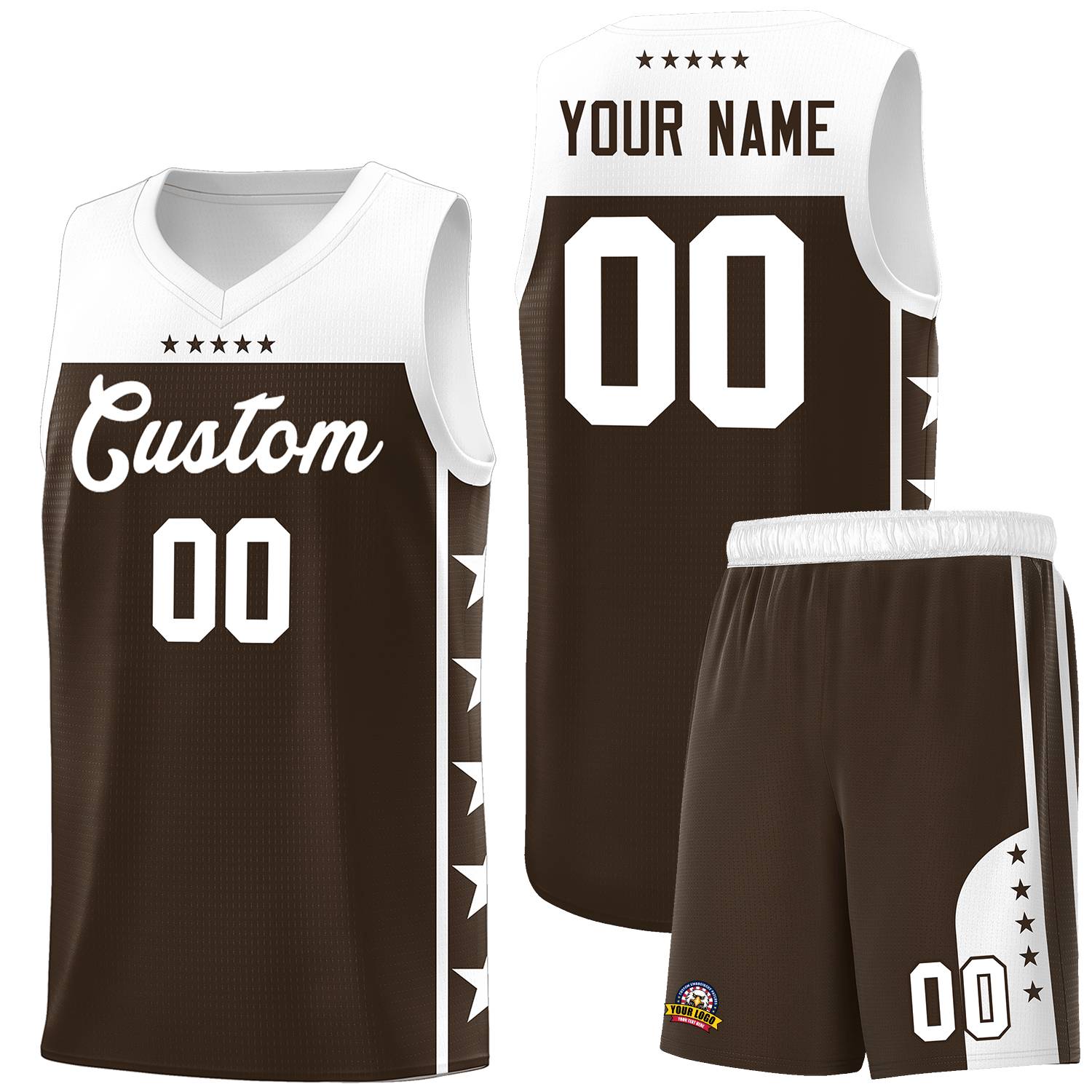 Custom Brown White Color Block Sets Sports Uniform Basketball Jersey