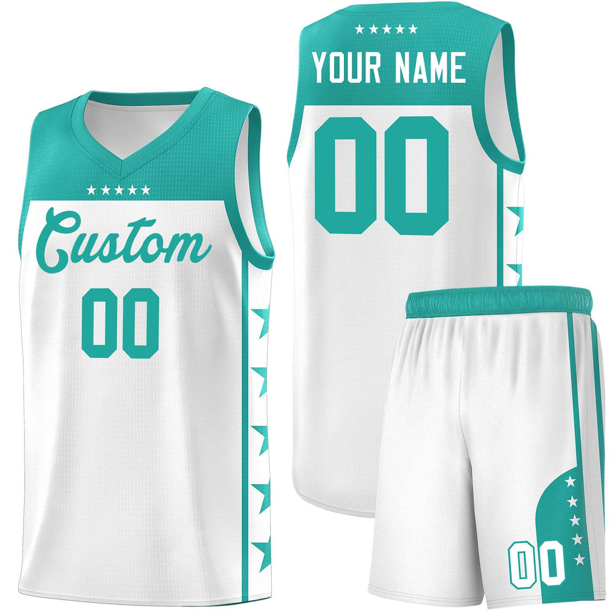 Benutzerdefinierte weiß Aqua personalisierte Stern Muster Sport Uniform Basketball Jersey